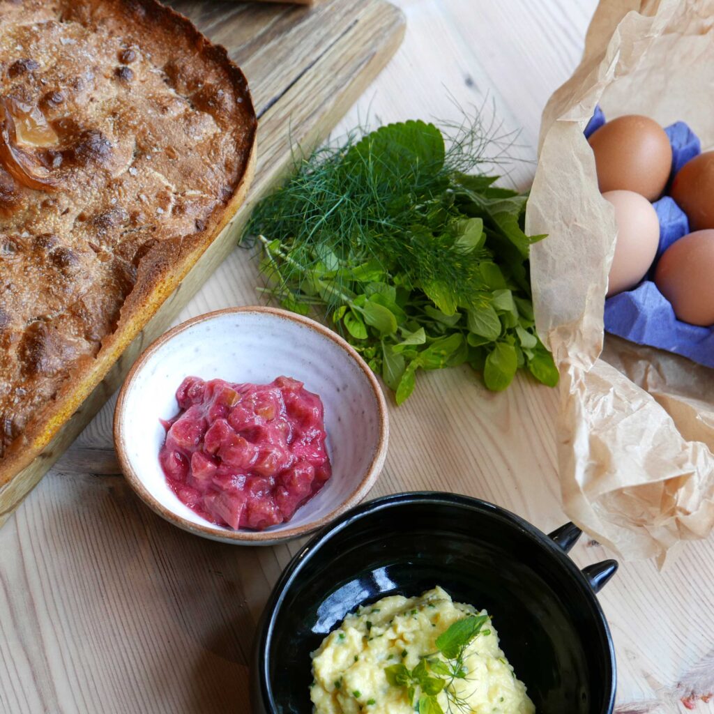 Saturday Breakfast & Brunch Parcel, focaccia, rhubarb compote, butter ...